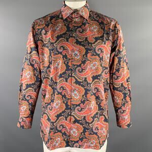 ETON Size XL Navy Orange Paisley Long Sleeve Shirt